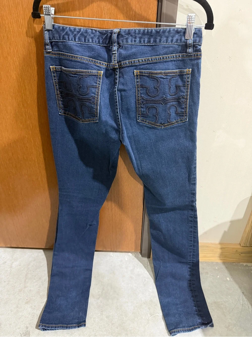 Tory Burch Deep Indigo Skinny Jeans with Gold-Tone Accents